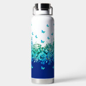 Blue Butterfly Floral Water Bottle Trinkflasche (Rückseite)