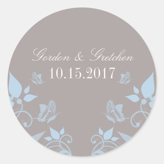 Blue Butterfly Floral Wedding Stickers (Vorderseite)