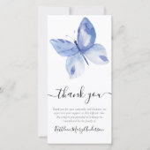 Blue Butterfly Foto Beerdigung Dankeskarte (Vorderseite)