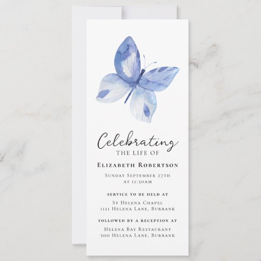 Blue Butterfly Funerly Digital Evite Einladung (Vorderseite)