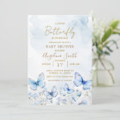 Blue Butterfly Garden Baby Dusche Einladung (Stehend Vorderseite)