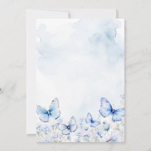 Blue Butterfly Garden Baby Dusche Einladung (Rückseite)