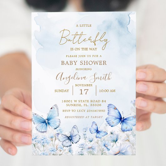 Blue Butterfly Garden Baby Dusche Einladung