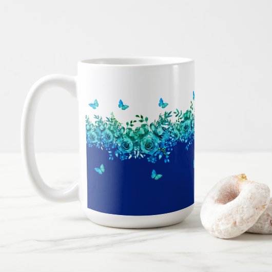Blue Butterfly Garden Floral Kaffeetasse (Mit Donut)