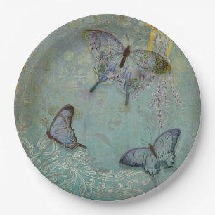 Blue Butterfly Garden Paper Plate Pappteller