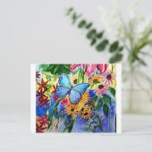Blue Butterfly Garden Postkarte (Stehend Vorderseite)
