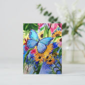 Blue Butterfly Garden Postkarte (Stehend Vorderseite)