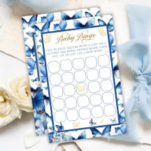 Blue Butterfly Gold Accent Baby Dusche Bingo Spiel