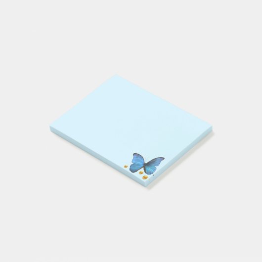 Blue Butterfly & Gold Confetti auf Light Blue Post-it Klebezettel (angewinkelt)