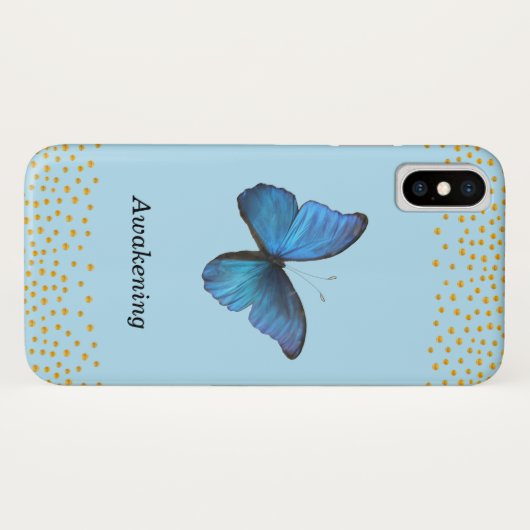 Blue Butterfly & Gold Confetti Case-Mate iPhone Hülle (Rückseite (Horizontal))
