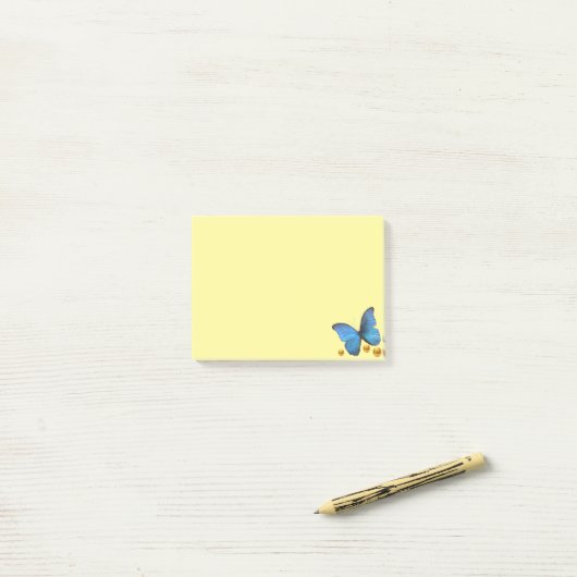 Blue Butterfly & Gold Confetti Dots Post-it Klebezettel (Auf Schreibtisch)