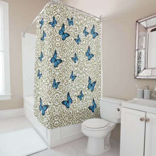 Blue butterfly gold garden duschvorhang (Beispiel)