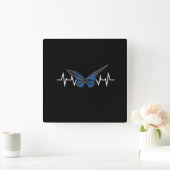 Blue Butterfly Heartbeat Quadratische Wanduhr (Zuhause)