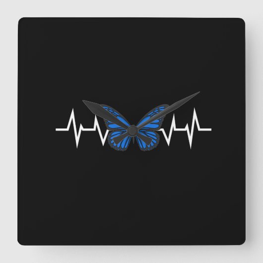 Blue Butterfly Heartbeat Quadratische Wanduhr (Vorderseite)