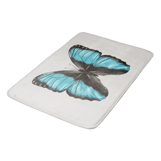 Blue Butterfly Insect Art Lover Badematte (Schrägansicht)
