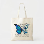 Blue Butterfly, inspirierendes Zitat wie ein Aber Tragetasche (Vorne)