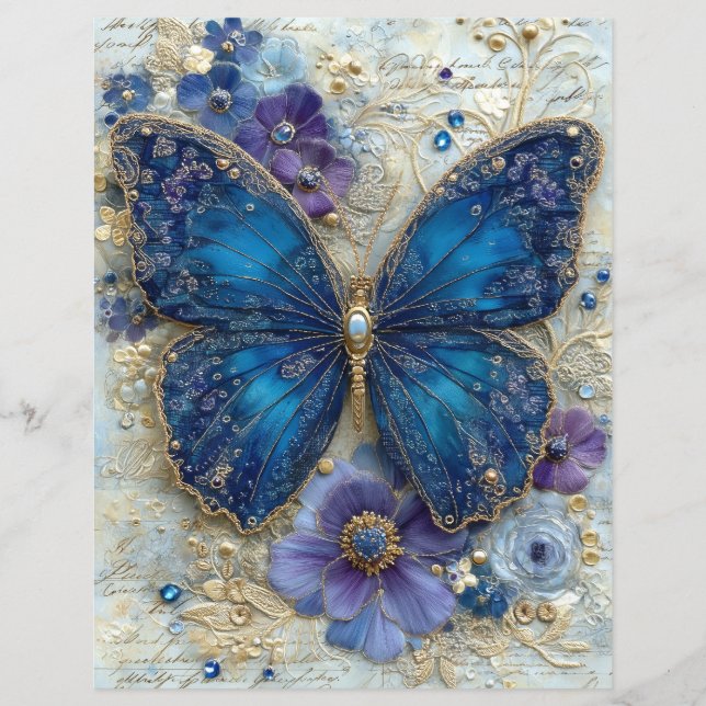 Blue Butterfly Junk Journal Scrapbook Paper (Vorderseite)