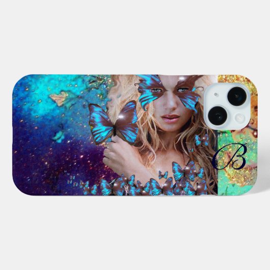 BLUE BUTTERFLY LADY,AQUAMARIN GOLD GLITZERN-MONOGR Case-Mate iPhone HÜLLE (Rückseite (Horizontal))