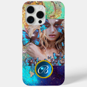 BLUE BUTTERFLY LADY, AQUAMARIN GOLD SPARKLE GEM MO iPhone 15 PRO MAX HÜLLE