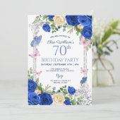 Blue Butterfly Lilac Garden Party 80. Geburtstag Einladung (Stehend Vorderseite)