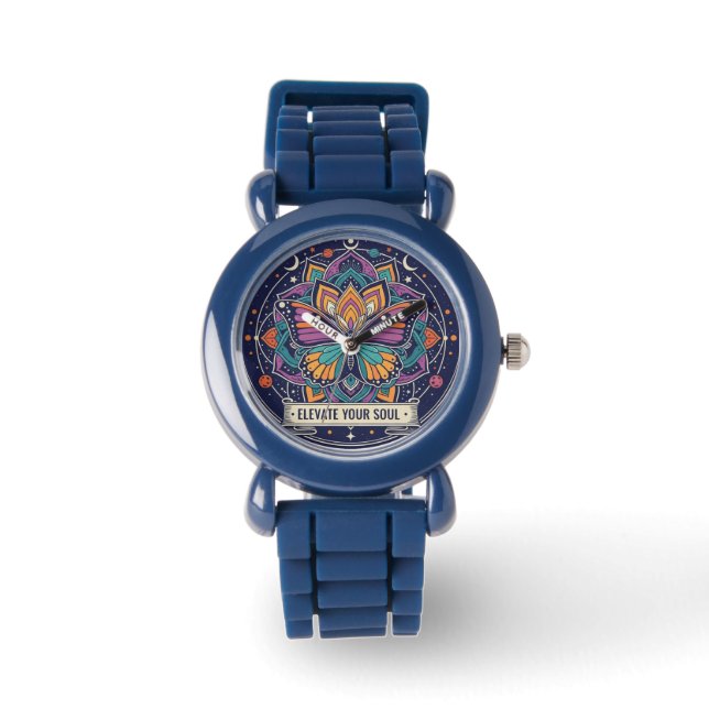 Blue Butterfly Mandala 'Elevate Your Soul' Watch Armbanduhr (Vorderseite)