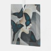 Blue Butterfly Masquerade Ornament Aus Glas (Vorderseite links)