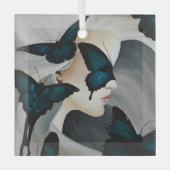 Blue Butterfly Masquerade Ornament Aus Glas (Vorderseite)