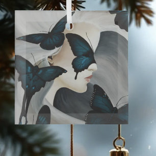 Blue Butterfly Masquerade Ornament Aus Glas