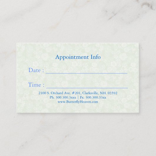 Blue Butterfly Massage Therapy Termin Karte (Rückseite)