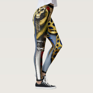 Blue Butterfly Metallic Gold Kontur Print Leggings