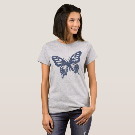Blue Butterfly Minimal Nature Art by Papil T-Shirt (Vorne ganz)