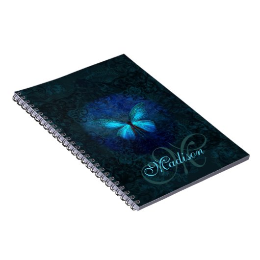 Blue Butterfly Mit Monogramm Notebook Notizblock (Rechte Seite)