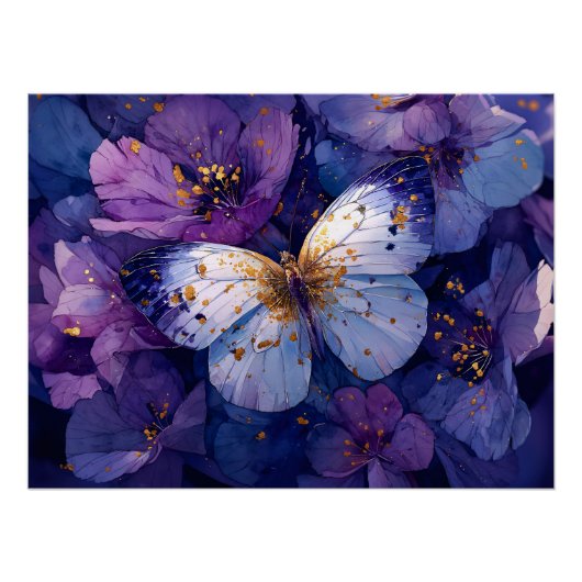 Blue Butterfly on Purple Flowers Poster (Vorderseite)