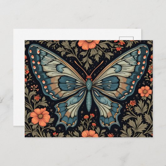 Blue Butterfly Orange Flowers Postkarte (Vorne/Hinten)
