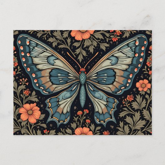 Blue Butterfly Orange Flowers Postkarte (Vorderseite)