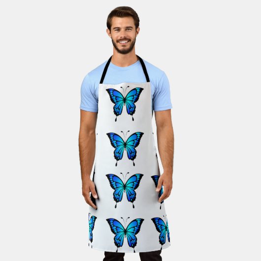 Blue Butterfly Pattern Kitchen Schürze (Getragen)