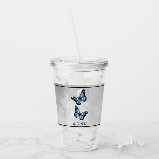 Blue Butterfly Personalisiert Acrylic Tumbler Acryltrinkbecher (Vorderseite Ice)
