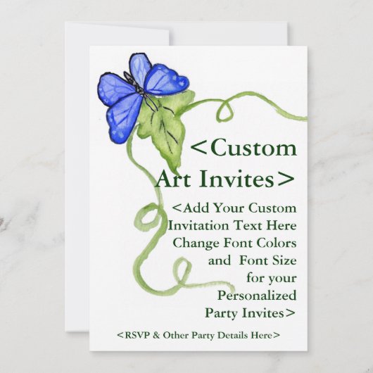 Blue Butterfly Personalisiert Art Einladungen (Rückseite)