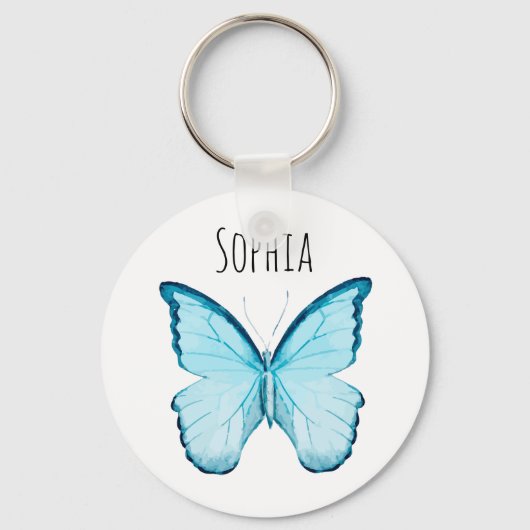 Blue Butterfly Personalized Name Template Keychain Schlüsselanhänger (Vorderseite)