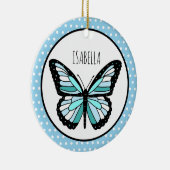 Blue Butterfly Polka Dot Personalisiert Weihnachte Keramik Ornament (Rechts)