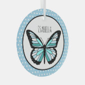 Blue Butterfly Polka Dot Personalisiert Weihnachte Ornament Aus Glas (Vorderseite Rechts)