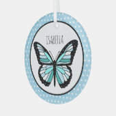 Blue Butterfly Polka Dot Personalisiert Weihnachte Ornament Aus Glas (Vorderseite links)