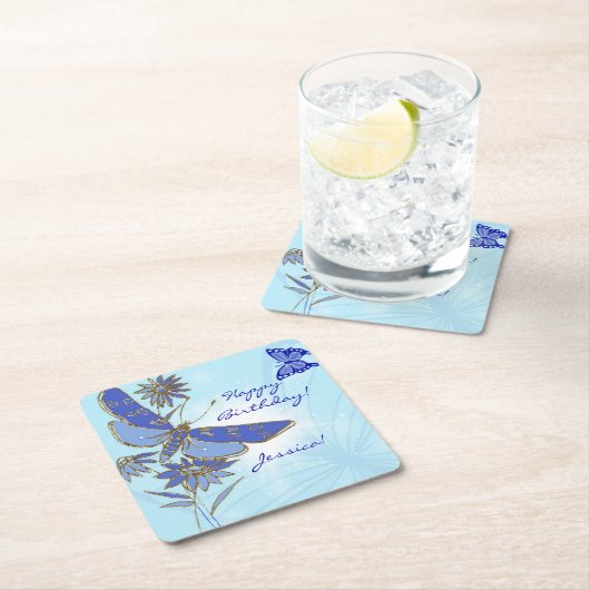 Blue Butterfly Rechteckiger Pappuntersetzer (Vor Ort)