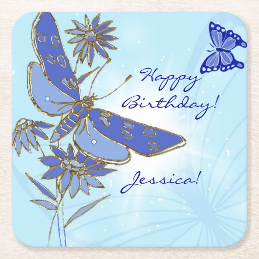 Blue Butterfly Rechteckiger Pappuntersetzer (Vorderseite)