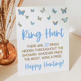 Blue Butterfly Ring Hunt Brautparty Game Pedest Sockelschild