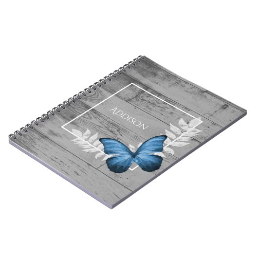 Blue Butterfly Rustikales Personalisiertes Noteboo Notizblock (Linke Seite)