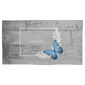 Blue Butterfly Rustikales Pillow Case Kissenbezug (Vorderseite-Links)
