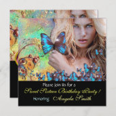 BLUE BUTTERFLY SWEET 16 PARTY MONOGRAM EINLADUNG (Vorne/Hinten)
