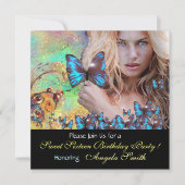 BLUE BUTTERFLY SWEET 16 PARTY MONOGRAM EINLADUNG (Vorderseite)