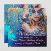 BLUE BUTTERFLY SWEET 16 PARTY MONOGRAM EINLADUNG (Vorne/Hinten)